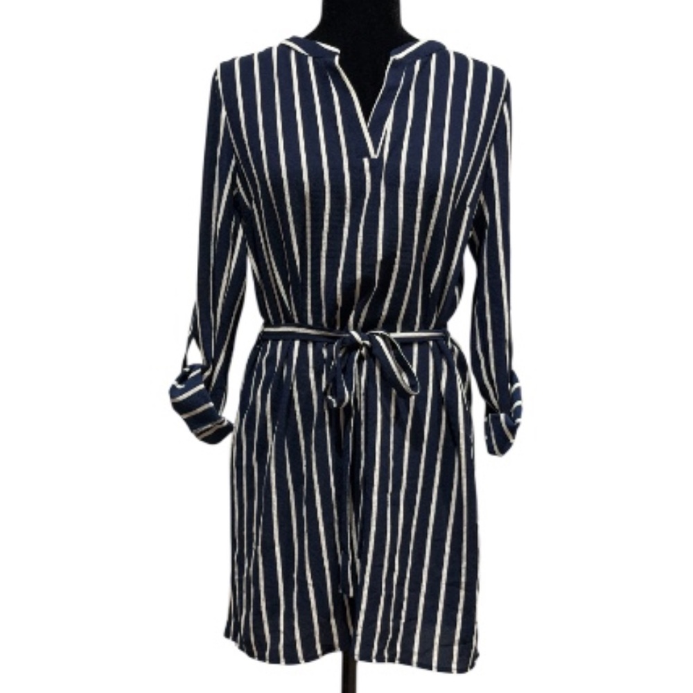 Striped Navy Belted Shirt Dress